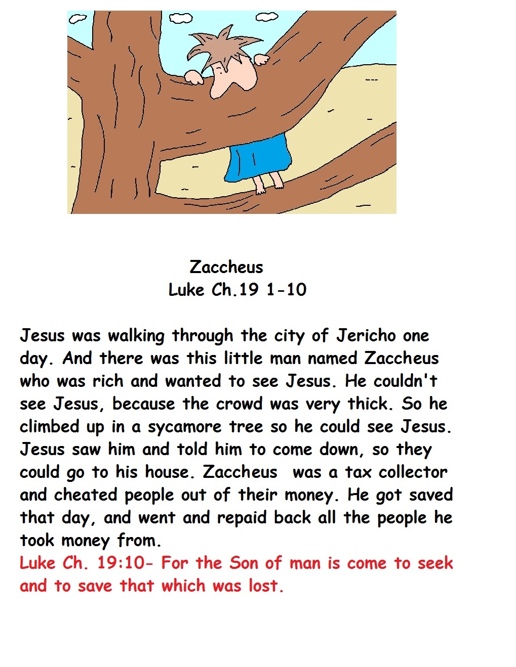 Zacchaeus Sunday School Lesson